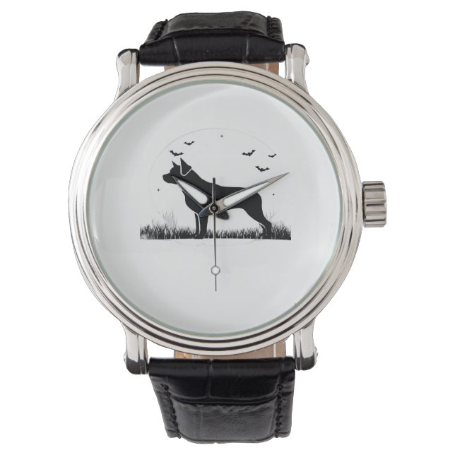 Rottweiler Dog – Halloween Moon Silhouette Oversiz Horloge (Voorkant)