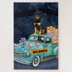 Rottweiler Dog Halloween Truck Scary Night Legpuzzel