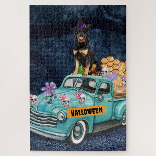 Rottweiler Dog Halloween Truck Scary Night Legpuzzel (Verticaal)