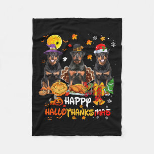 Rottweiler Dog Happy Halloween Thanksgiving Merry Fleece Deken