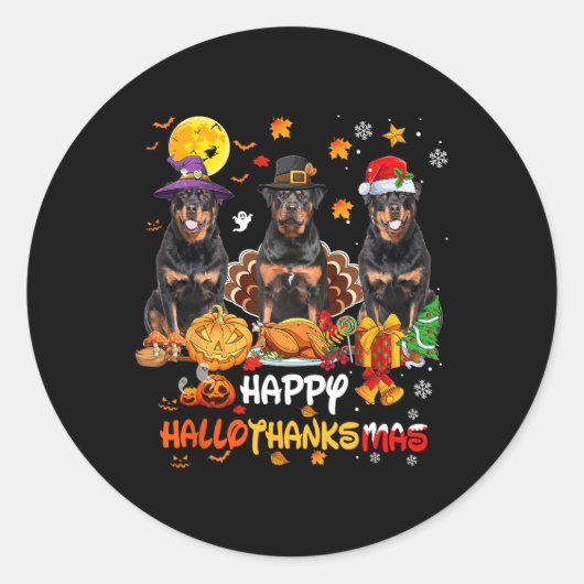 Rottweiler Dog Happy Halloween Thanksgiving Merry Ronde Sticker (Voorkant)