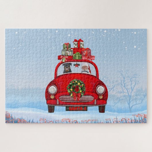 Rottweiler Dog in auto met kerstman Legpuzzel (Horizontaal)
