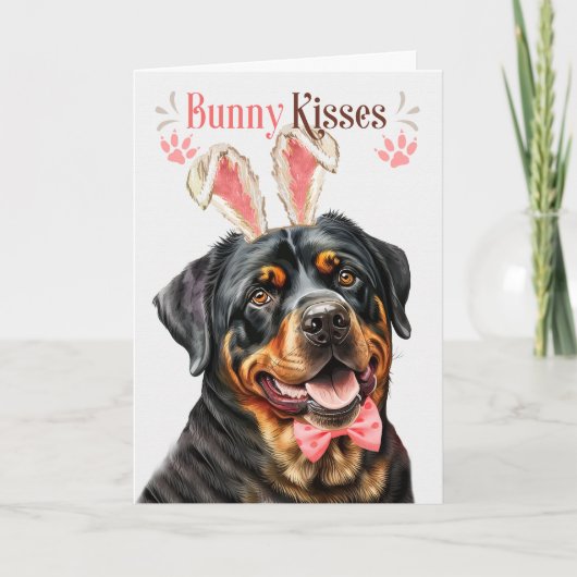 Rottweiler Dog in Bunny Ears voor Pasen Feestdagen Kaart (Voorkant)