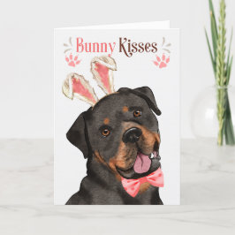 Rottweiler Dog in Bunny Ears voor Pasen Feestdagen Kaart