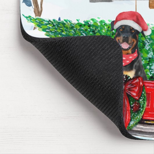 Rottweiler Dog in kerstcadeauwagen Muismat (Hoek)
