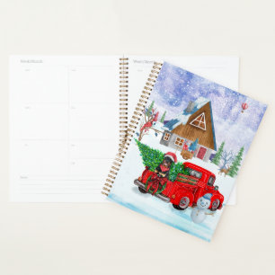 Rottweiler Dog in kerstcadeauwagen Planner