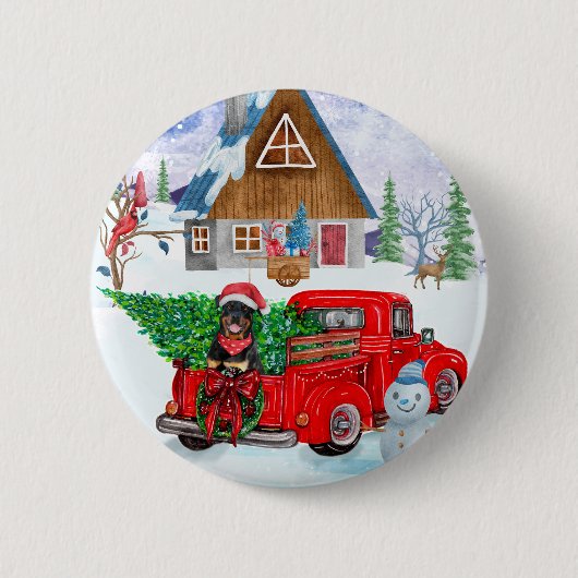 Rottweiler Dog in kerstcadeauwagen Ronde Button 5,7 Cm (Voorkant)