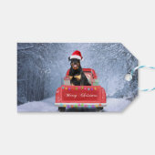 Rottweiler Dog in sneeuw, met kersttruck Cadeaulabel (Voorkant (Horizontaal))