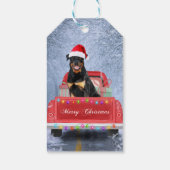 Rottweiler Dog in sneeuw, met kersttruck Cadeaulabel (Achterkant)