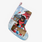 Rottweiler Dog in sneeuwkersthondenhuis Kleine Kerstsok (Voorkant (Hangend))