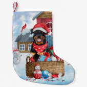Rottweiler Dog in sneeuwkersthondenhuis Kleine Kerstsok (Voorkant)