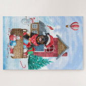 Rottweiler Dog in sneeuwkersthondenhuis Legpuzzel (Horizontaal)