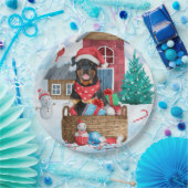 Rottweiler Dog in sneeuwkersthondenhuis Papieren Bordje (Feest)