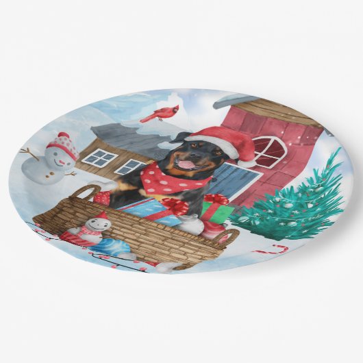 Rottweiler Dog in sneeuwkersthondenhuis Papieren Bordje (Gekanteld)