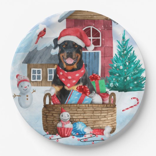 Rottweiler Dog in sneeuwkersthondenhuis Papieren Bordje (Voorkant)