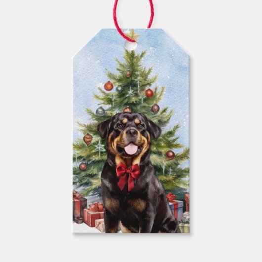 Rottweiler Dog-kerstboom Cadeaulabel (Voorkant)