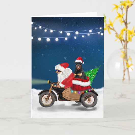 Rottweiler Dog Kerstkerstkerstman Kaart (Gele Bloem)