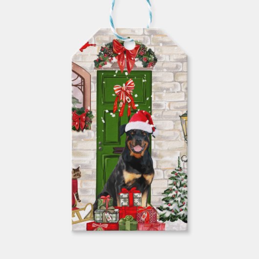 Rottweiler Dog Kerstmis Cadeaulabel (Voorkant)