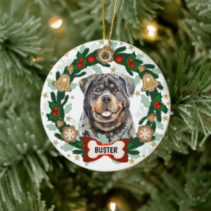 Rottweiler Dog Kerstmis Dog Cookie Wreath Keramisch Ornament