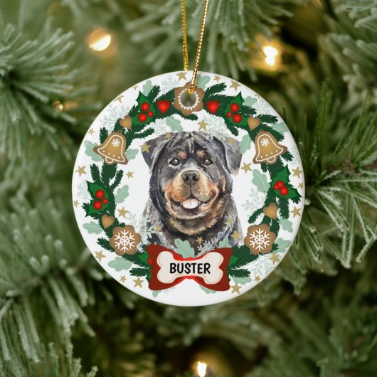 Rottweiler Dog Kerstmis Dog Cookie Wreath Keramisch Ornament (Boom)