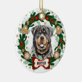 Rottweiler Dog Kerstmis Dog Cookie Wreath Keramisch Ornament (Rechts)