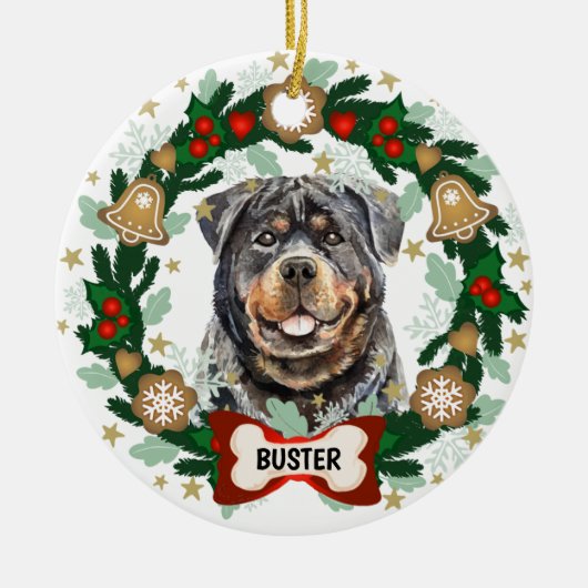 Rottweiler Dog Kerstmis Dog Cookie Wreath Keramisch Ornament (Voorkant)