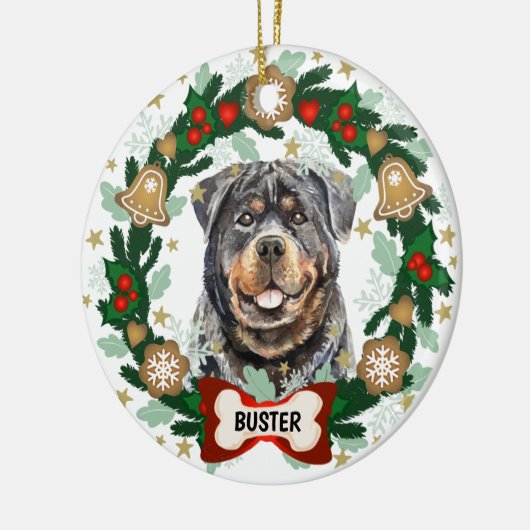 Rottweiler Dog Kerstmis Dog Cookie Wreath Keramisch Ornament (Links)