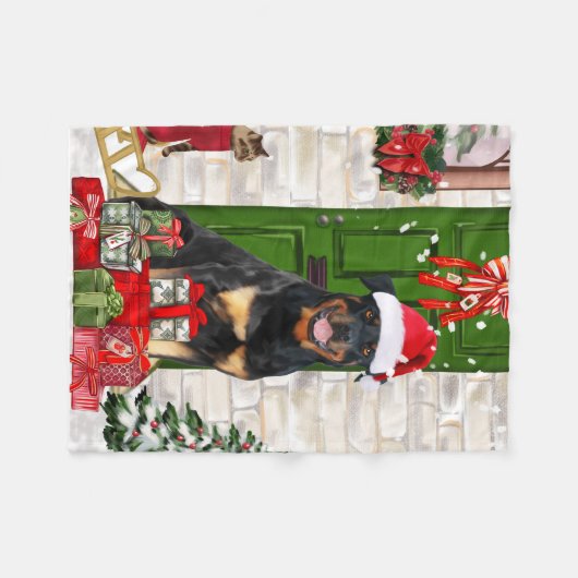 Rottweiler Dog Kerstmis Fleece Deken (Voorkant (Horizontaal))