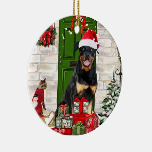 Rottweiler Dog Kerstmis Keramisch Ornament (Rechts)