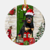 Rottweiler Dog Kerstmis Keramisch Ornament (Voorkant)