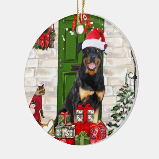 Rottweiler Dog Kerstmis Keramisch Ornament (Links)