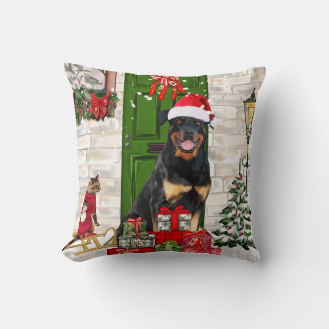 Rottweiler Dog Kerstmis Kussen (Voorkant)
