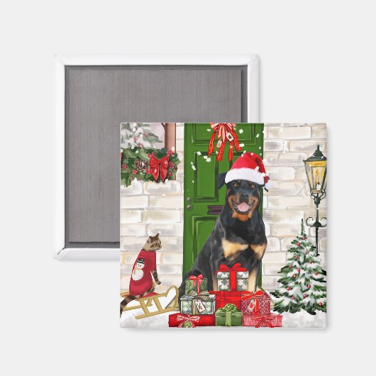 Rottweiler Dog Kerstmis Magneet (Voorkant / Achterkant)