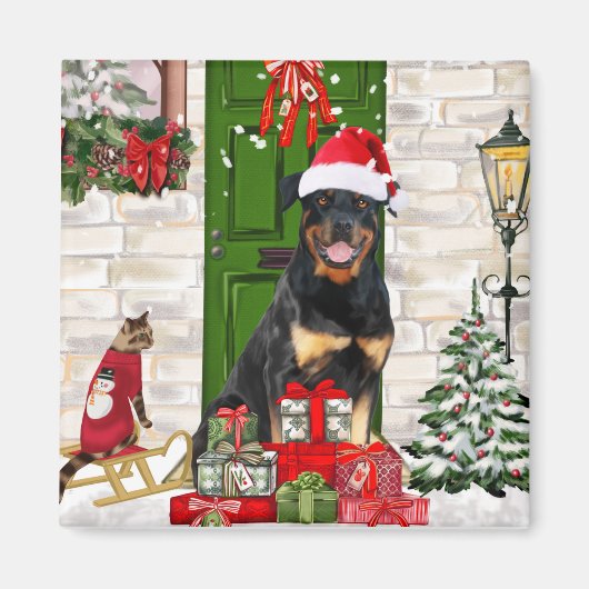 Rottweiler Dog Kerstmis Magneet (Voorkant)