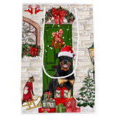 Rottweiler Dog Kerstmis Medium Cadeauzakje (Achterkant)