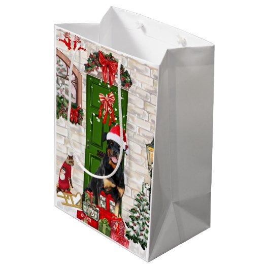 Rottweiler Dog Kerstmis Medium Cadeauzakje (Achterkant Gekanteld)