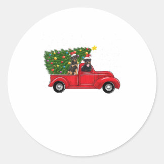 Rottweiler Dog Kerstmis op Red Car Truck wi Ronde Sticker