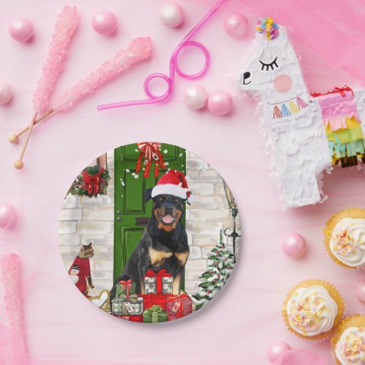 Rottweiler Dog Kerstmis Papieren Bordje (Feest)