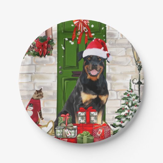 Rottweiler Dog Kerstmis Papieren Bordje (Voorkant)