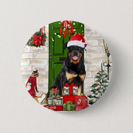 Rottweiler Dog Kerstmis Ronde Button 5,7 Cm (Voorkant)