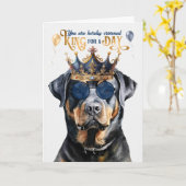 Rottweiler Dog King voor een dag grappige verjaard Kaart (Gele Bloem)