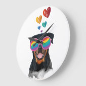 Rottweiler Dog met Hearts Valentijnsdag Grote Klok (Hoek)