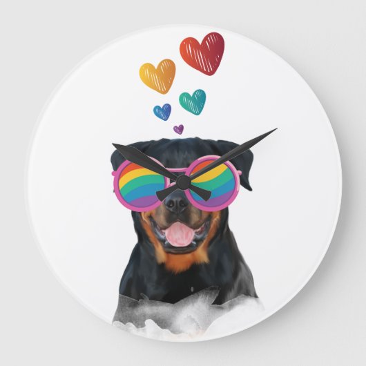 Rottweiler Dog met Hearts Valentijnsdag Grote Klok (Voorkant)