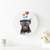 Rottweiler Dog met Hearts Valentijnsdag Grote Klok (Huis)