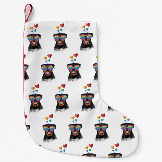 Rottweiler Dog met Hearts Valentijnsdag Kleine Kerstsok (Voorkant)