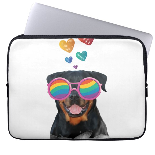 Rottweiler Dog met Hearts Valentijnsdag Laptop Sleeve (Voorkant)