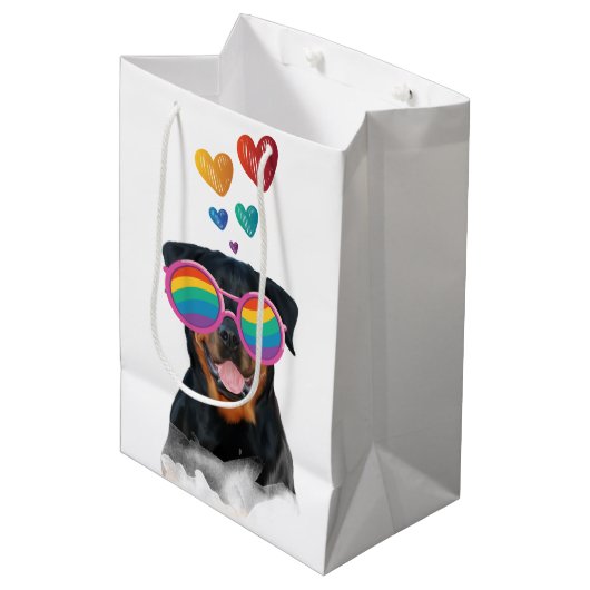 Rottweiler Dog met Hearts Valentijnsdag Medium Cadeauzakje (Voorkant Gekanteld)