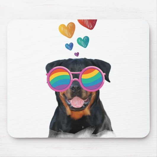 Rottweiler Dog met Hearts Valentijnsdag Muismat (Voorkant)