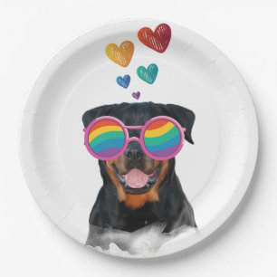 Rottweiler Dog met Hearts Valentijnsdag Papieren Bordje