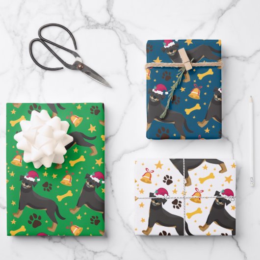 Rottweiler Dog met Kerstmis Inpakpapier Vel (Voorkant)